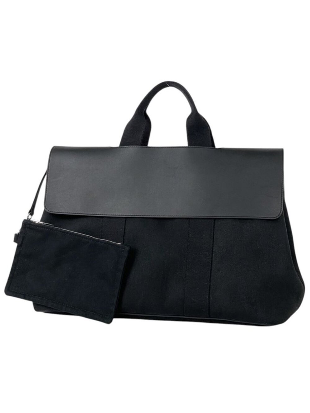 Hermes Valparaiso MM Handbag Toile Chevron Black